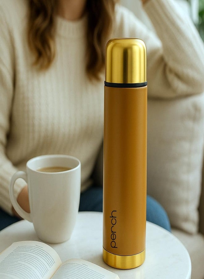 Perch California Hot and Cold Steel Water Bottle 1000ml, ISI Certified, Vacuum Insulated | Leak Proof, BPA-Free | Premium Gifting Flask for Office, Gym, School | Gold-Amber - Image 5